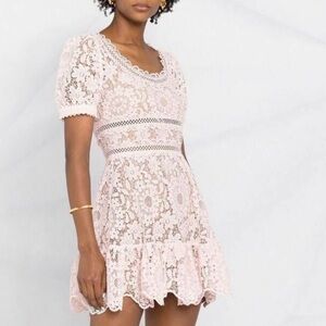 NWOT Self-Portrait Pink Guipure lace Mini dress size 2